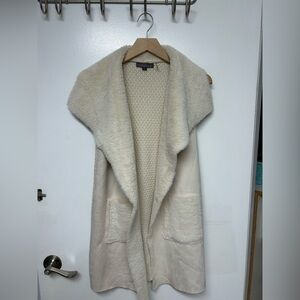 Oversized Long Faux Fur & Knit Cream Colored Vest Size Small